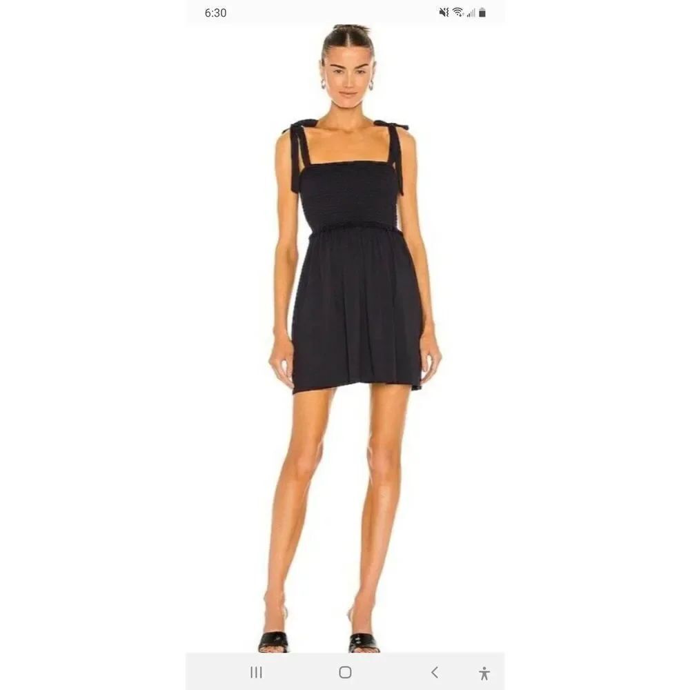XS Susana Monaco Black Smocked Bodice Shirred Tie Shoulder Mini Summer Sundress